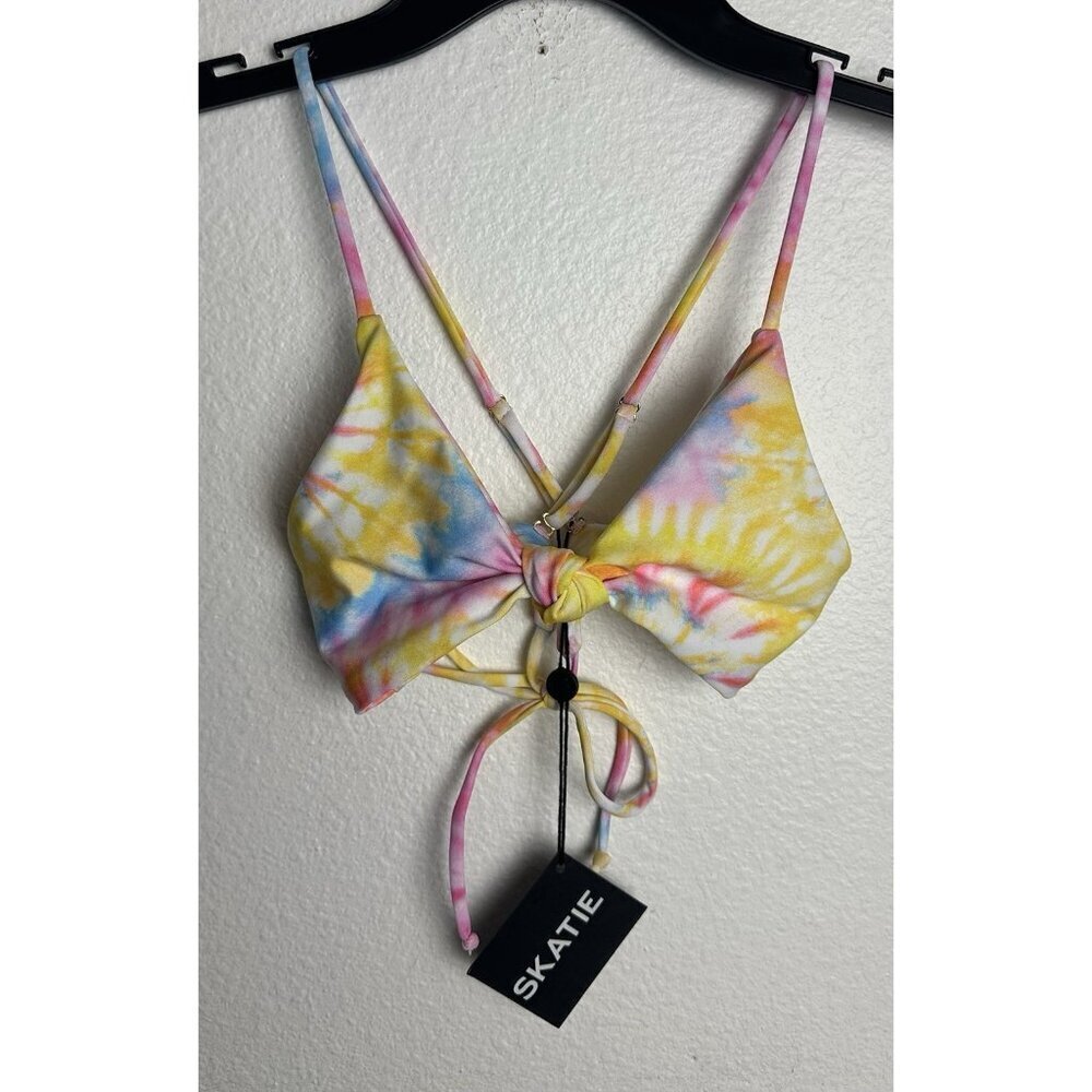 SKATIE Bikini Top XS NWT Multicolor Tie-Dye Sustainable Swimwear - Picture 2 of 7